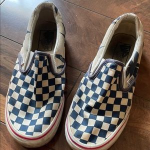 custom navy blue checkered vans 🏁